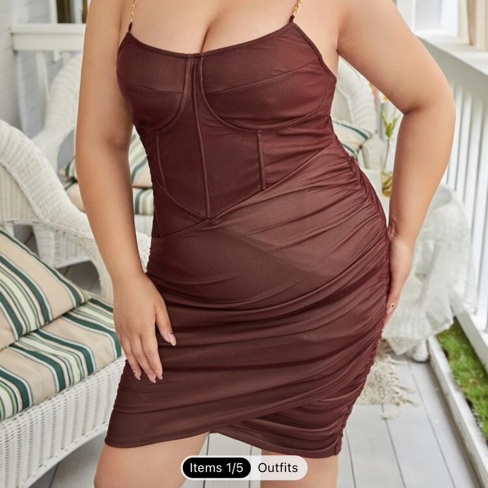Shein Plus Chain Strap Ruched Tulip Hem Bodycon Dress
